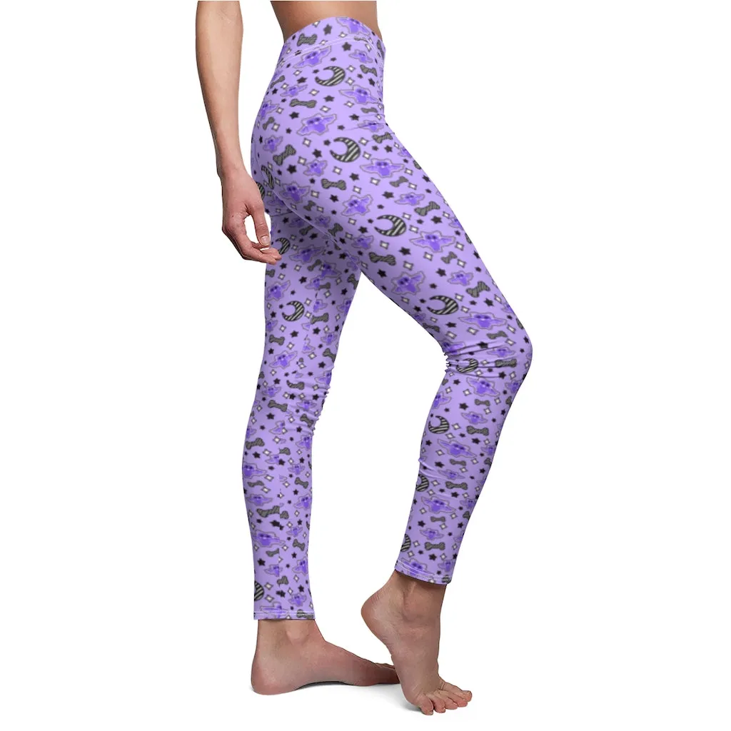 Magical kawaii spooky bats purple Women's Cut & Sew Casual Leggings