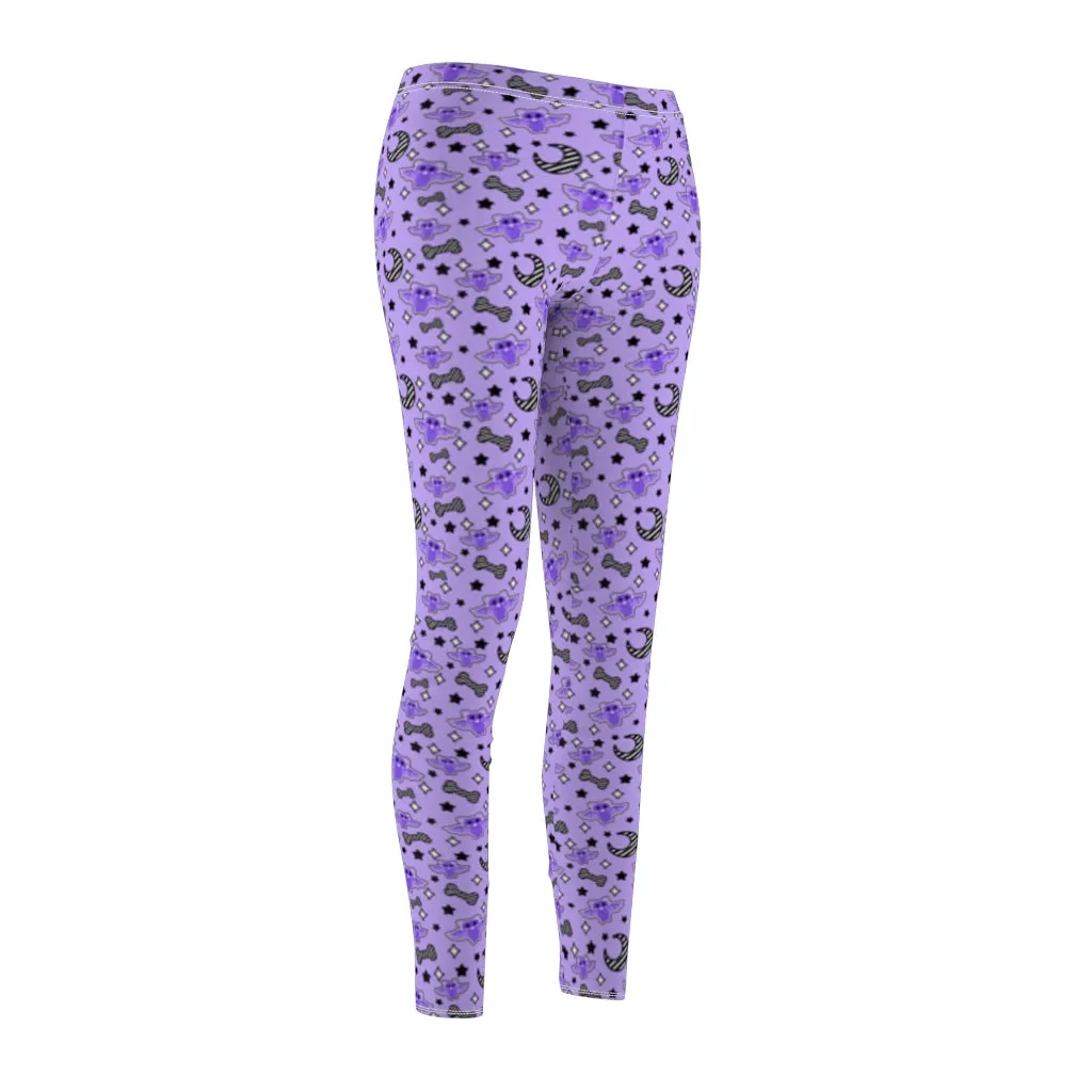 Magical kawaii spooky bats purple Women's Cut & Sew Casual Leggings