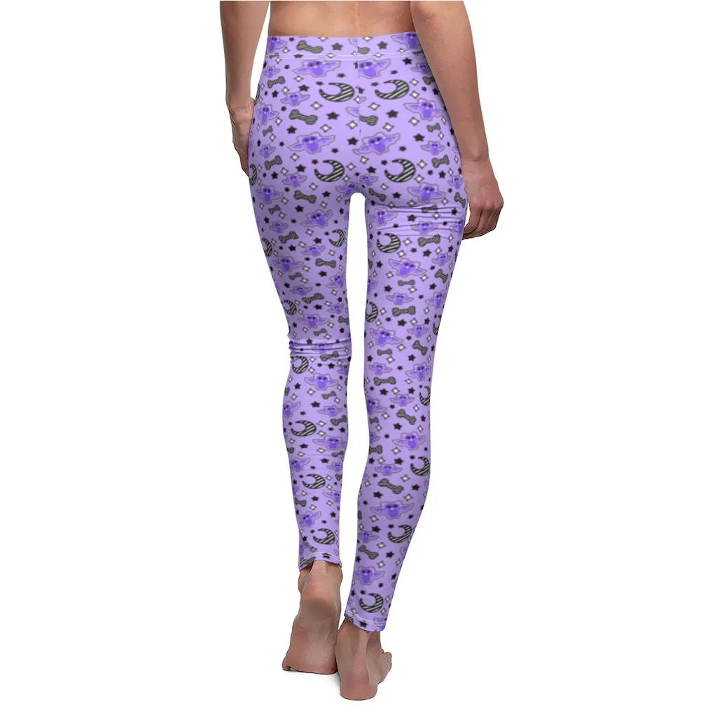 Magical kawaii spooky bats purple Women's Cut & Sew Casual Leggings