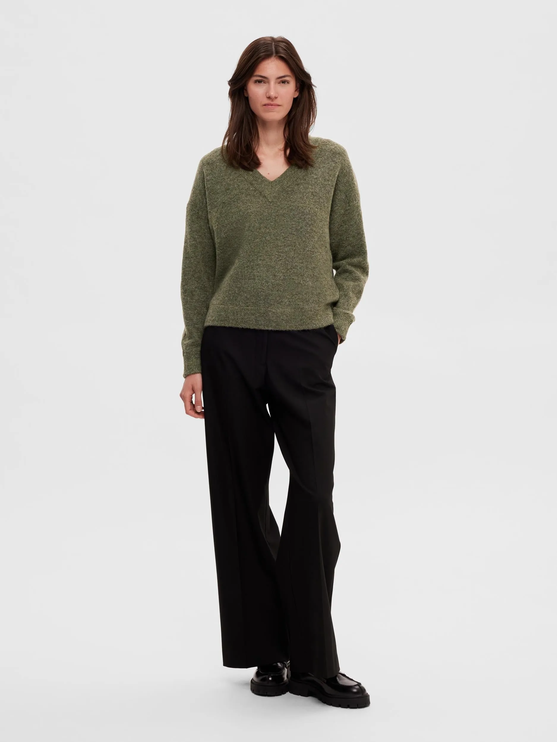 Maline V-Neck Knit - Dusky Green