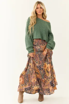 Mango Floral Print Smocked Waist Tiered Maxi Skirt