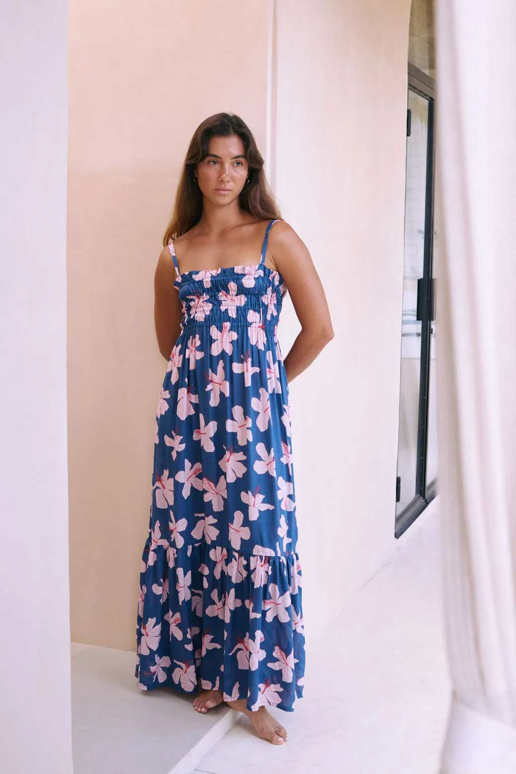 Mariko Dress in Koki'o Blossom (Navy)