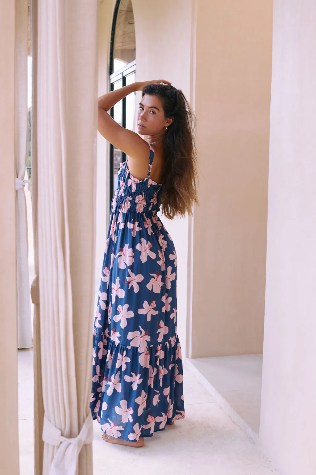 Mariko Dress in Koki'o Blossom (Navy)