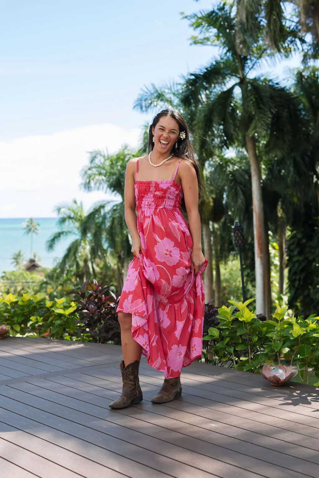 Mariko Dress in Ma'o Hau Hele (Strawberry Guava)