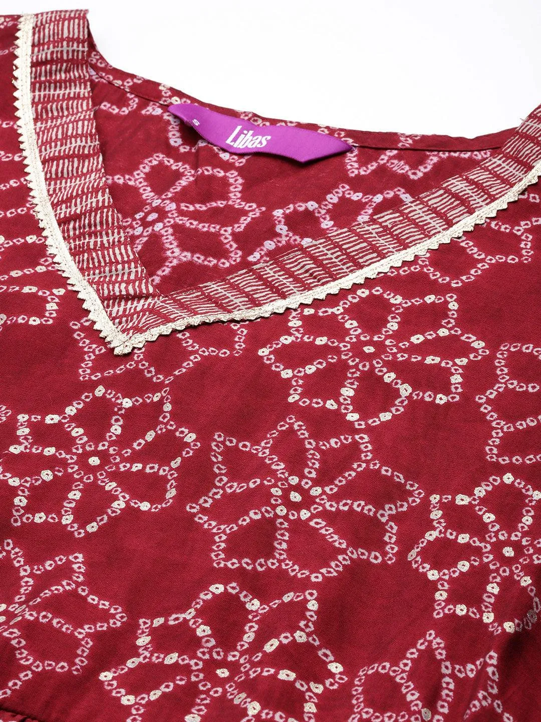 Maroon Printed Silk Blend A-Line Kurta With Trousers & Dupatta