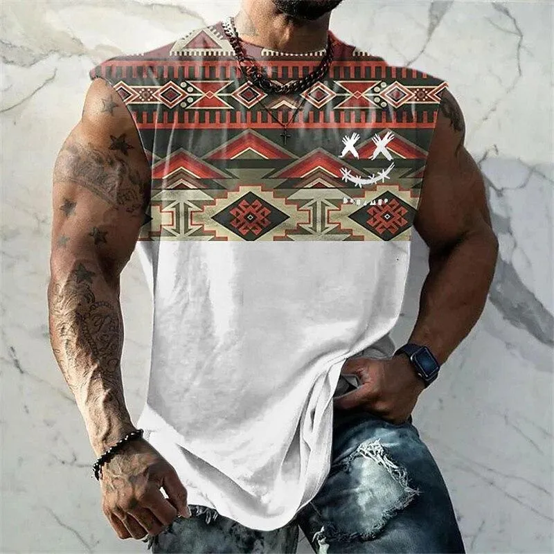 Men's 3D Printed Crew Neck Tank Top 60713534YY