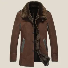 Men's Classic Brown Sheepskin Shearling Winter Coat