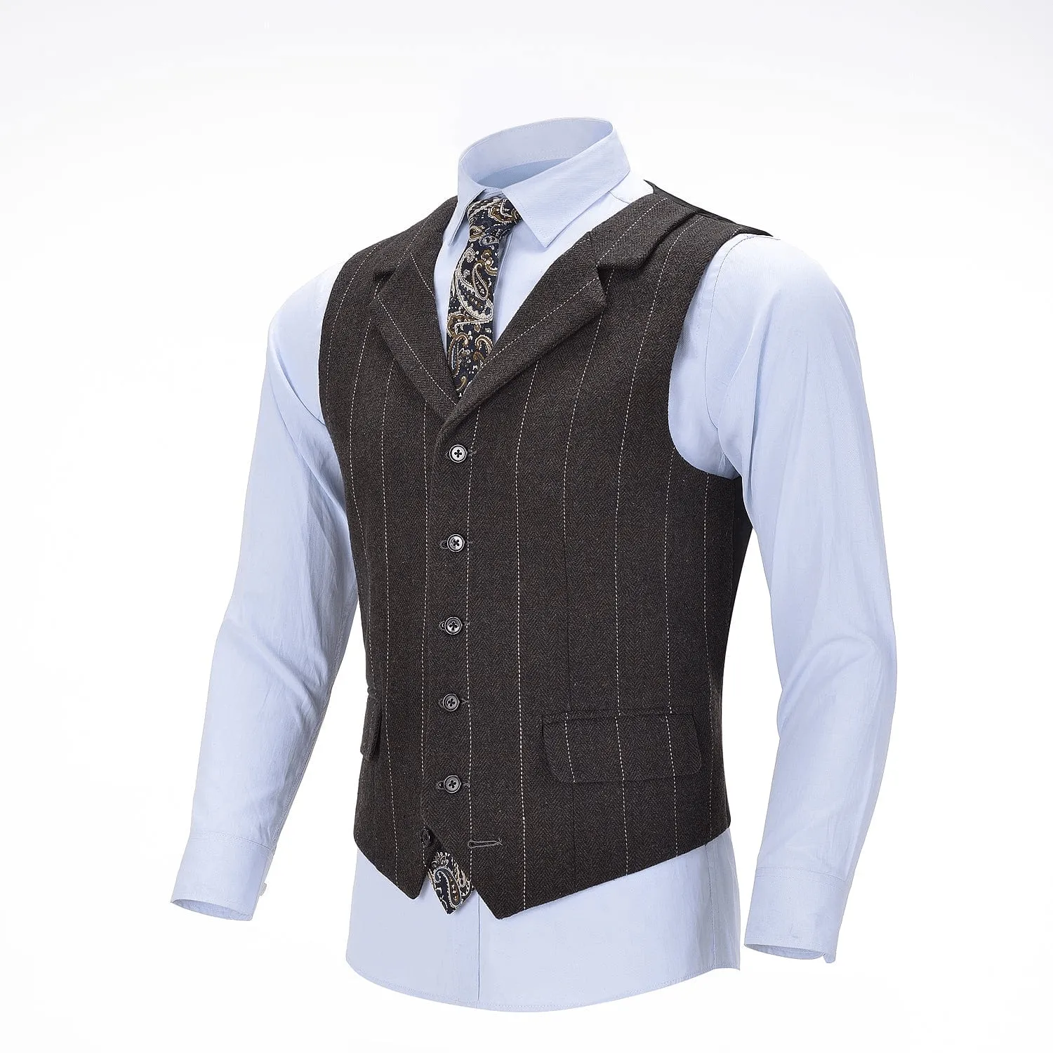 Men's Classic Fashion Notch Lapel White pinstripe Waistcoat