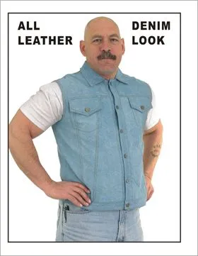 Mens Genuine Leather Vest with Denim Look, MV322-DL