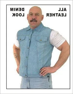 Mens Genuine Leather Vest with Denim Look, MV322-DL