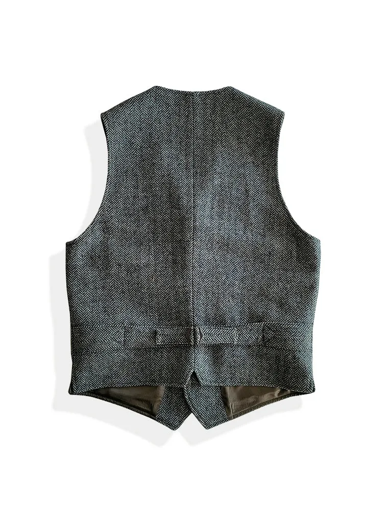 Men's Herringbone Tweed V-neck Vest