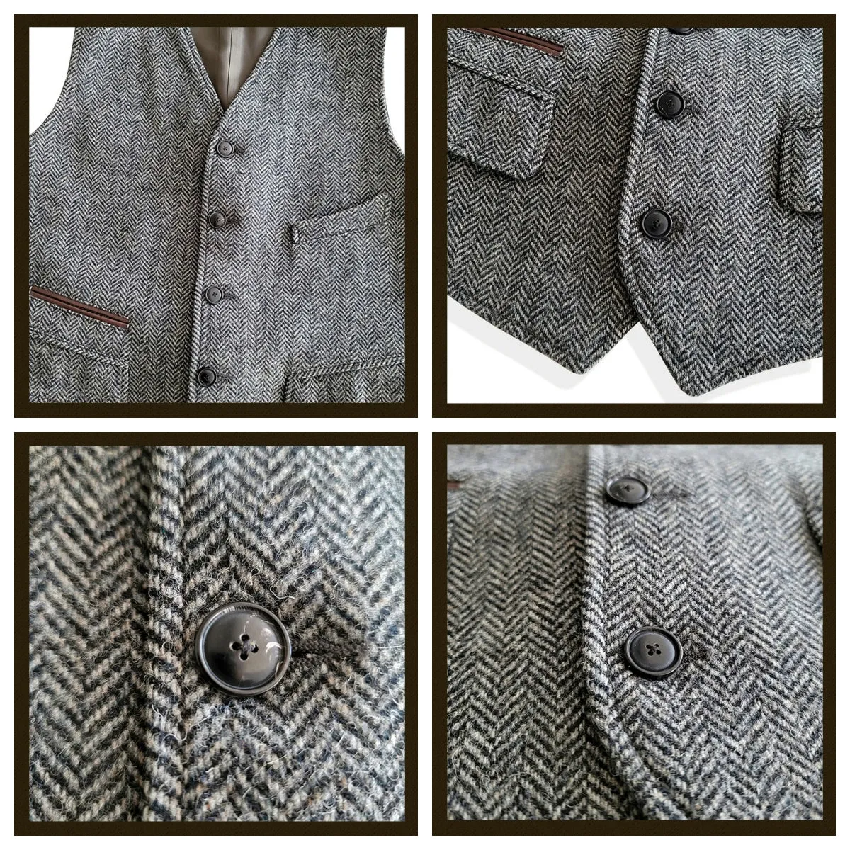 Men's Herringbone Tweed V-neck Vest