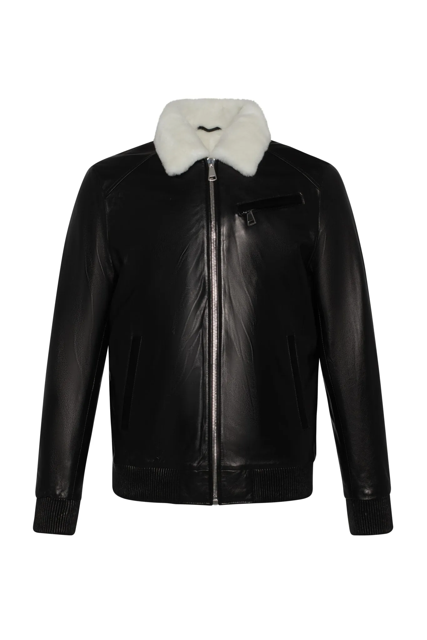 Men's Leather Jacket with Shearling Lamb