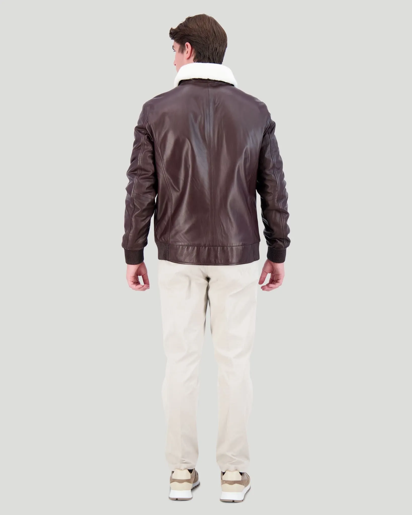 Men's Leather Jacket with Shearling Lamb