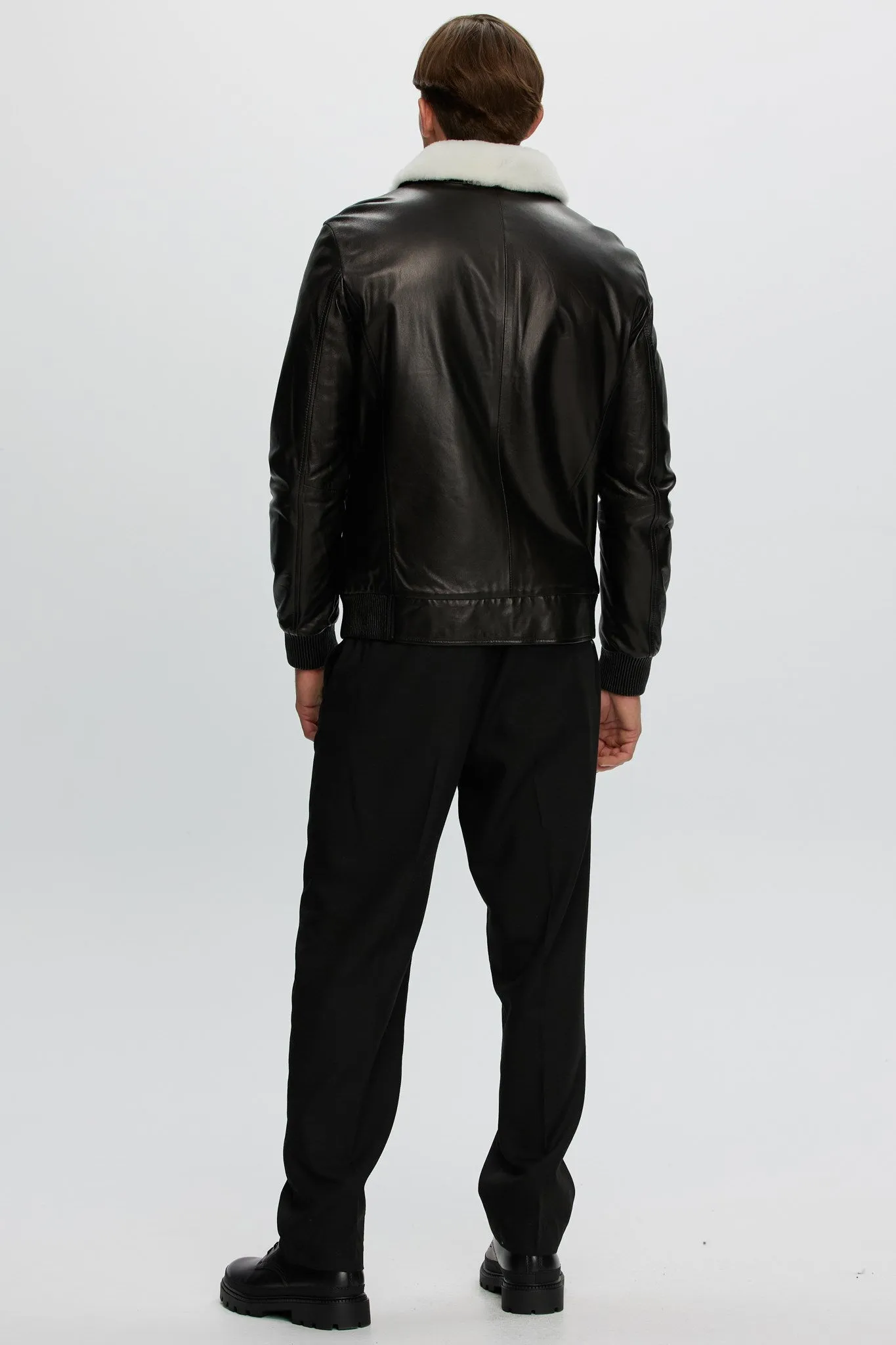 Men's Leather Jacket with Shearling Lamb