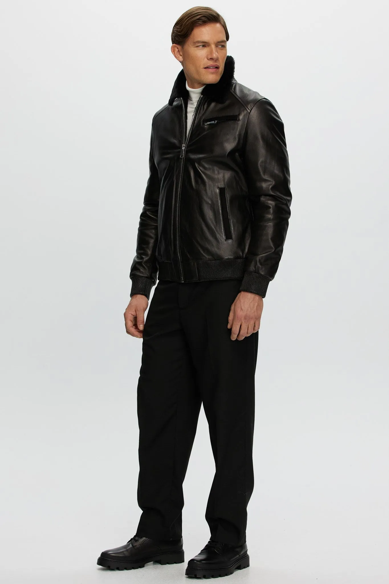 Men's Leather Jacket with Shearling Lamb