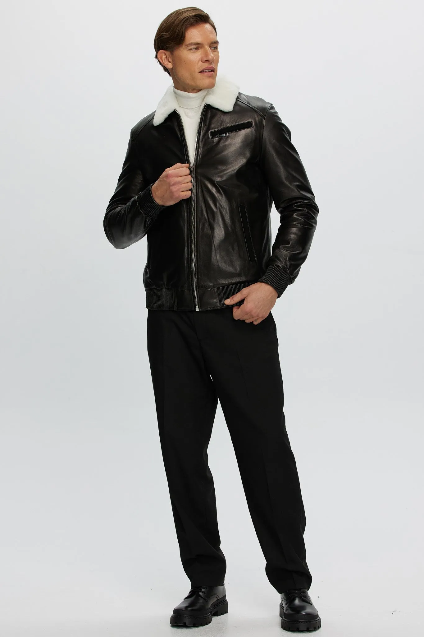 Men's Leather Jacket with Shearling Lamb