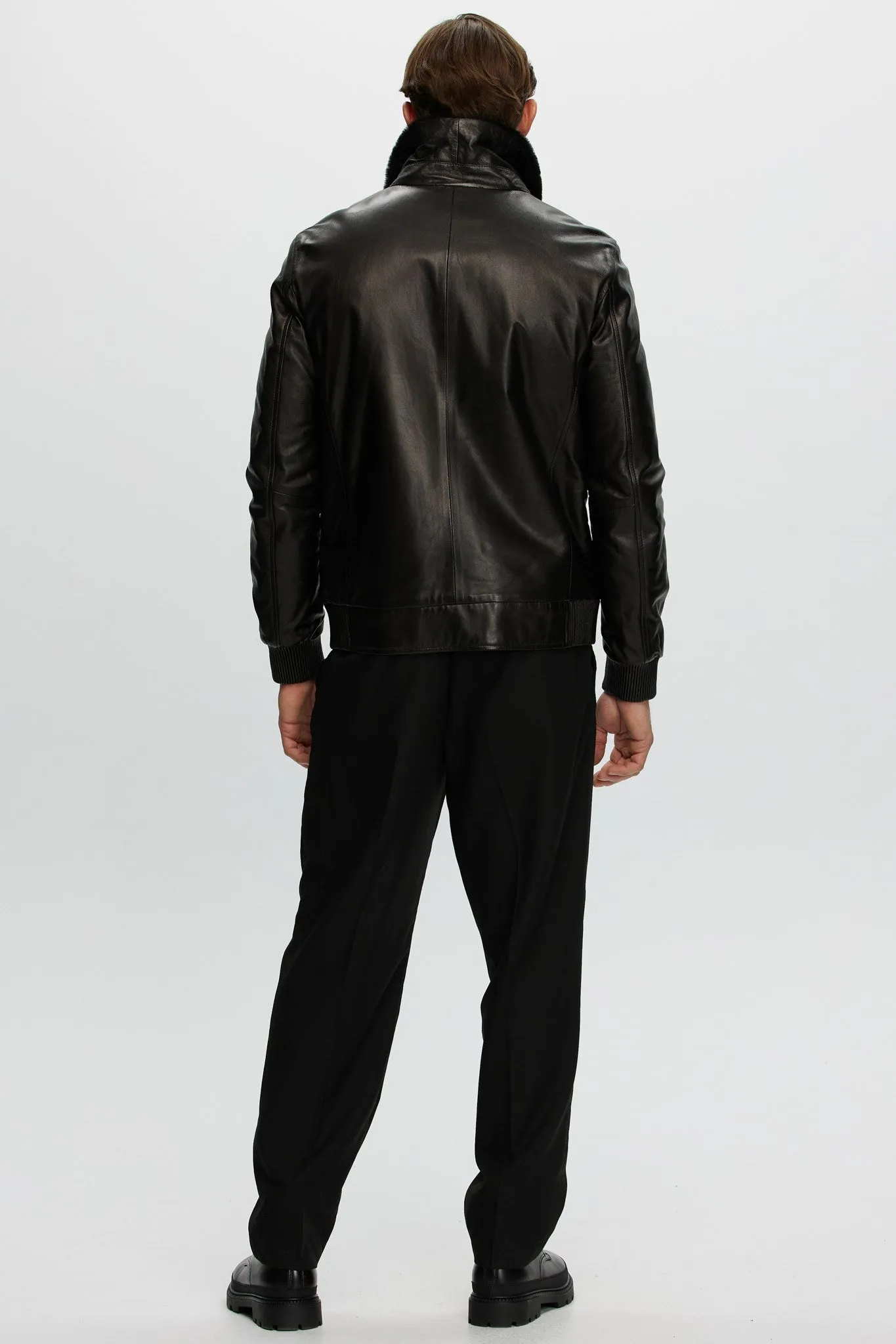 Men's Leather Jacket with Shearling Lamb