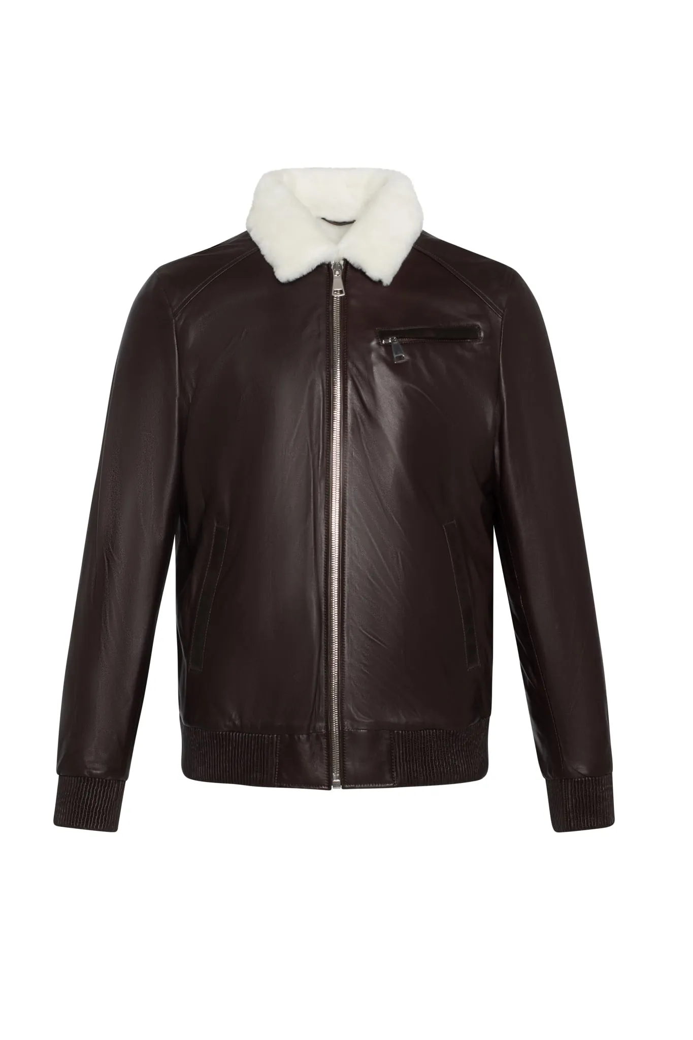 Men's Leather Jacket with Shearling Lamb