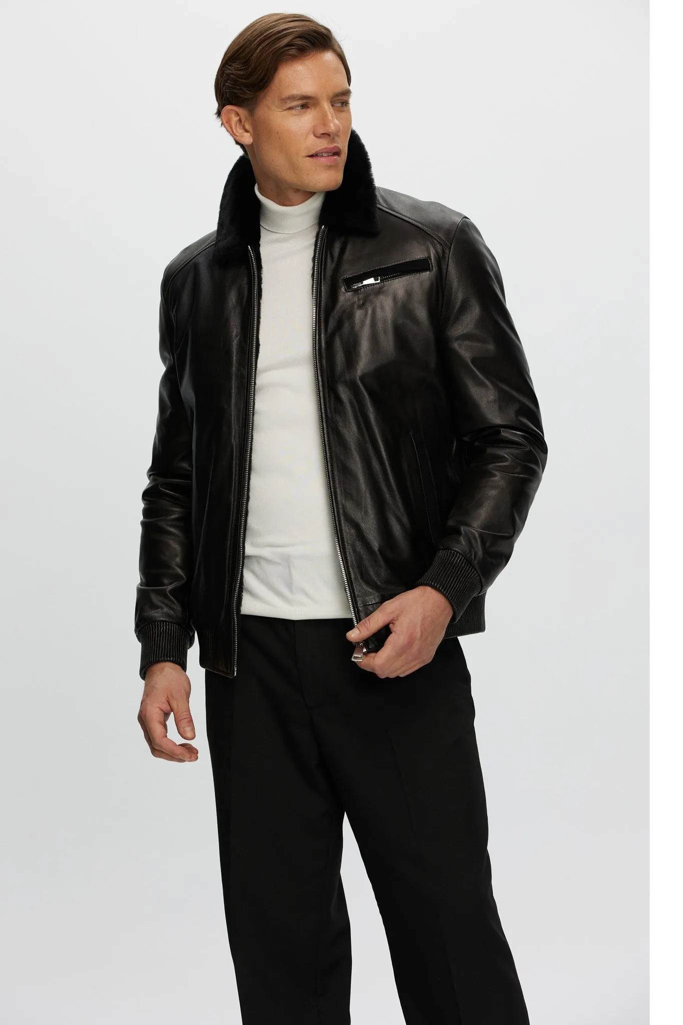 Men's Leather Jacket with Shearling Lamb