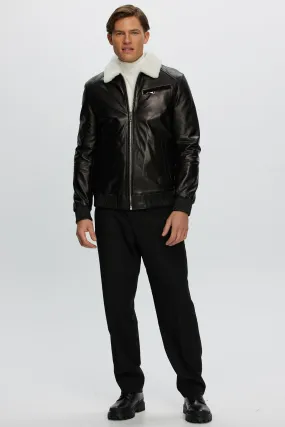 Men's Leather Jacket with Shearling Lamb