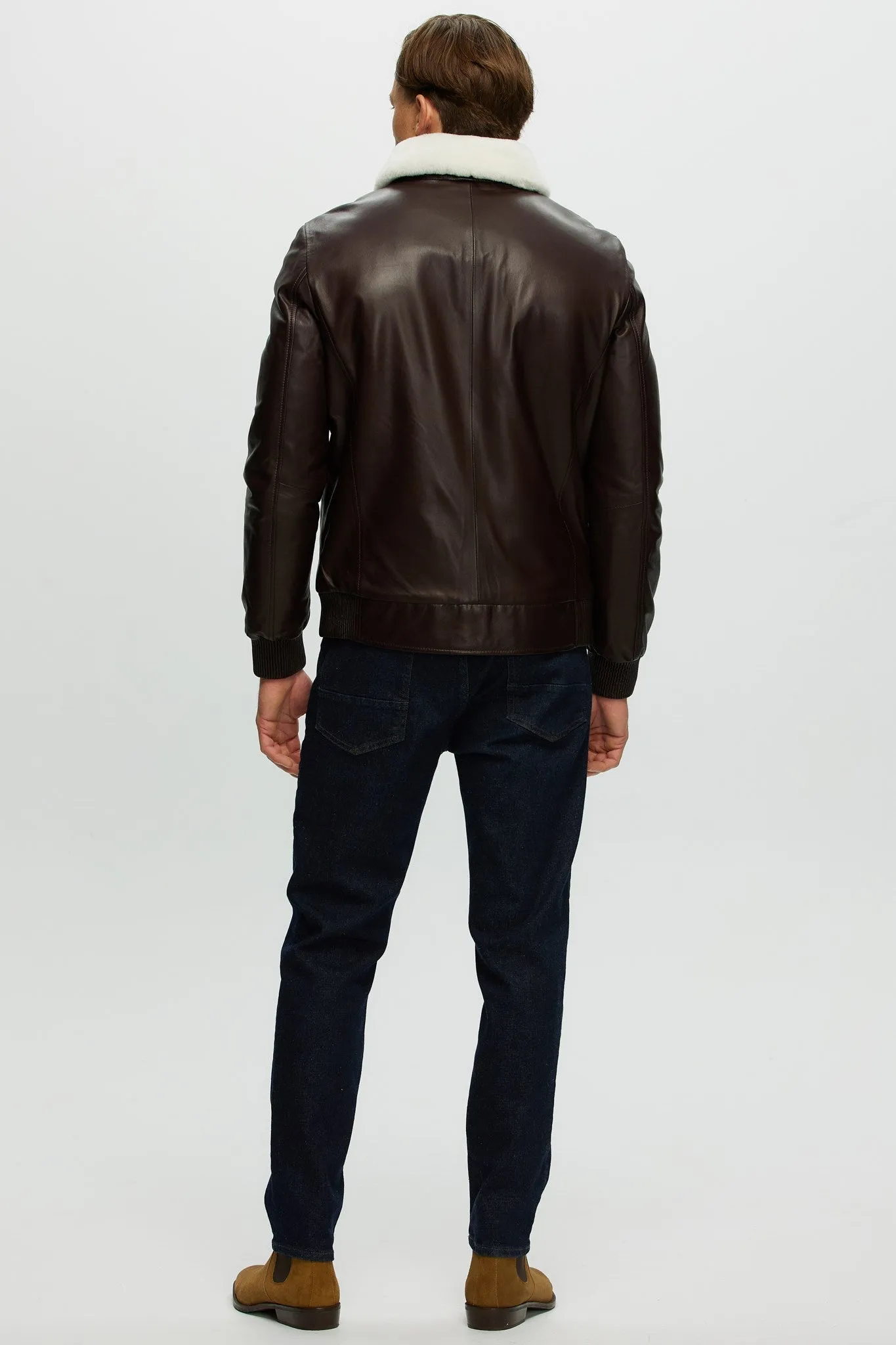 Men's Leather Jacket with Shearling Lamb