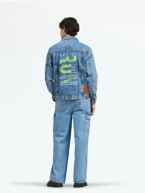 Men's Mid Blue Oliver Printed Cotton Denim Jacket