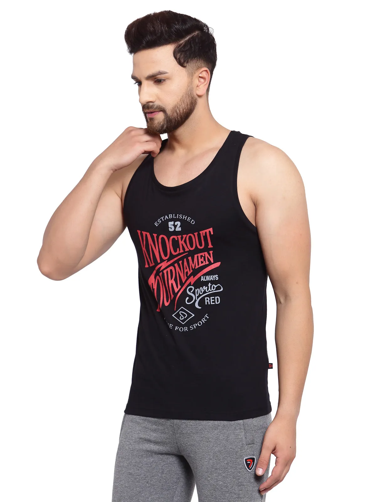 Men's Printed Gym Vest - Black