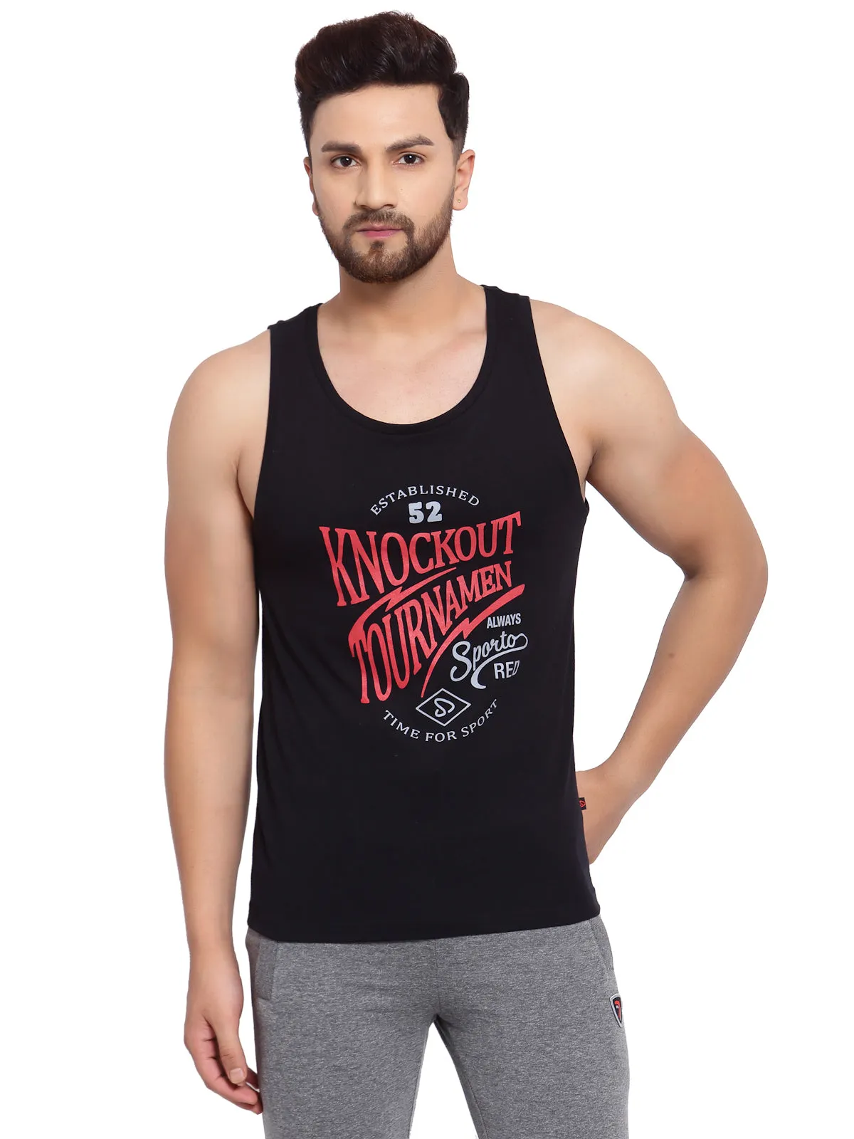 Men's Printed Gym Vest - Black