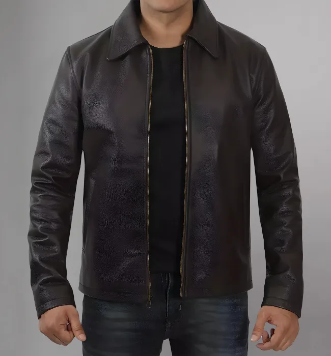 Men's Smooth Leather Collar Jacket