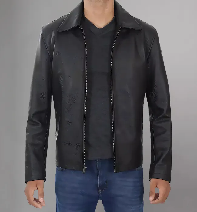 Men's Smooth Leather Collar Jacket