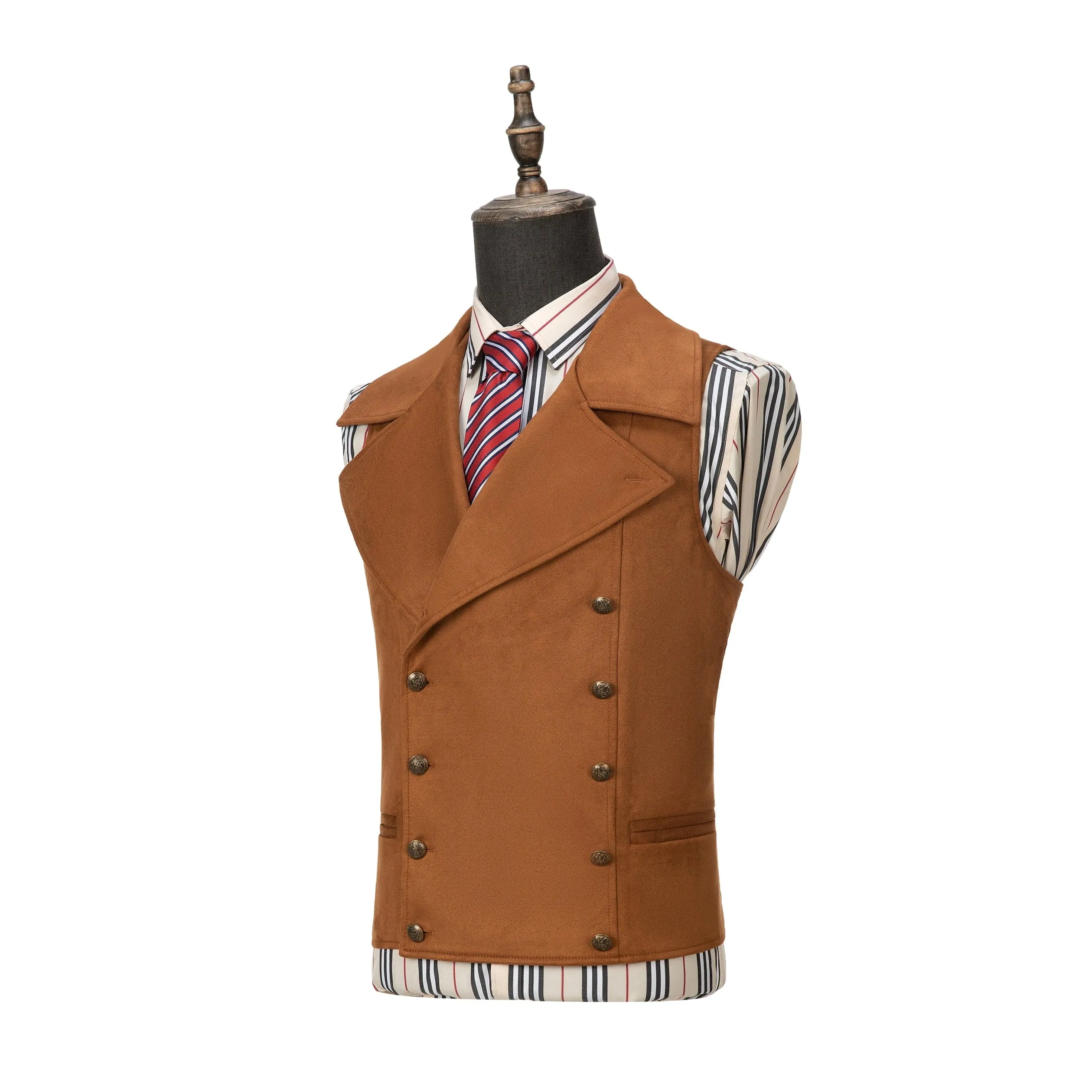 Men's Suede Cowboy Double Breasted Large Lapel Suede Classic Waistcoat