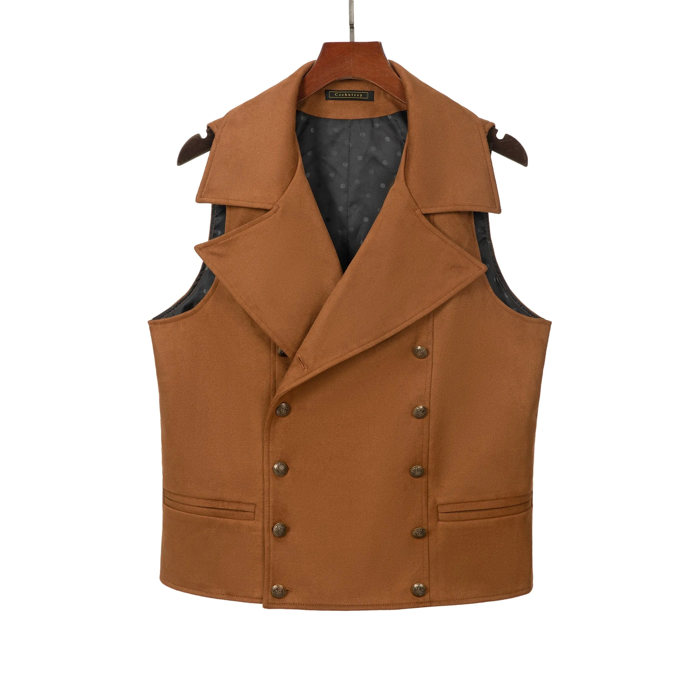 Men's Suede Cowboy Double Breasted Large Lapel Suede Classic Waistcoat