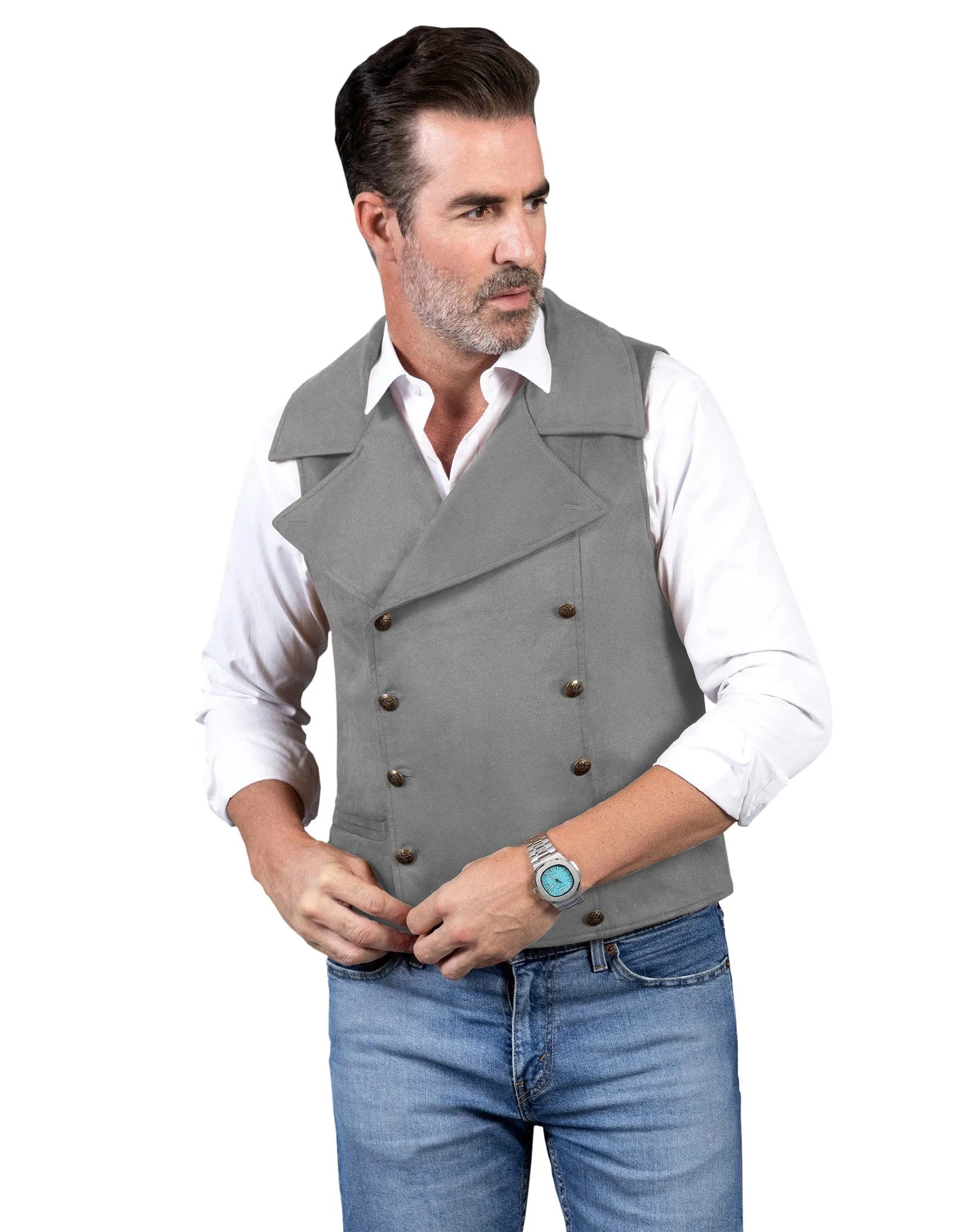 Men's Suede Cowboy Double Breasted Large Lapel Suede Classic Waistcoat