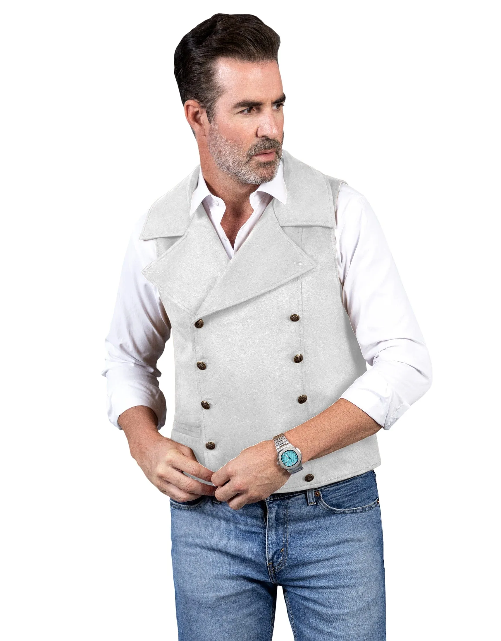 Men's Suede Cowboy Double Breasted Large Lapel Suede Classic Waistcoat