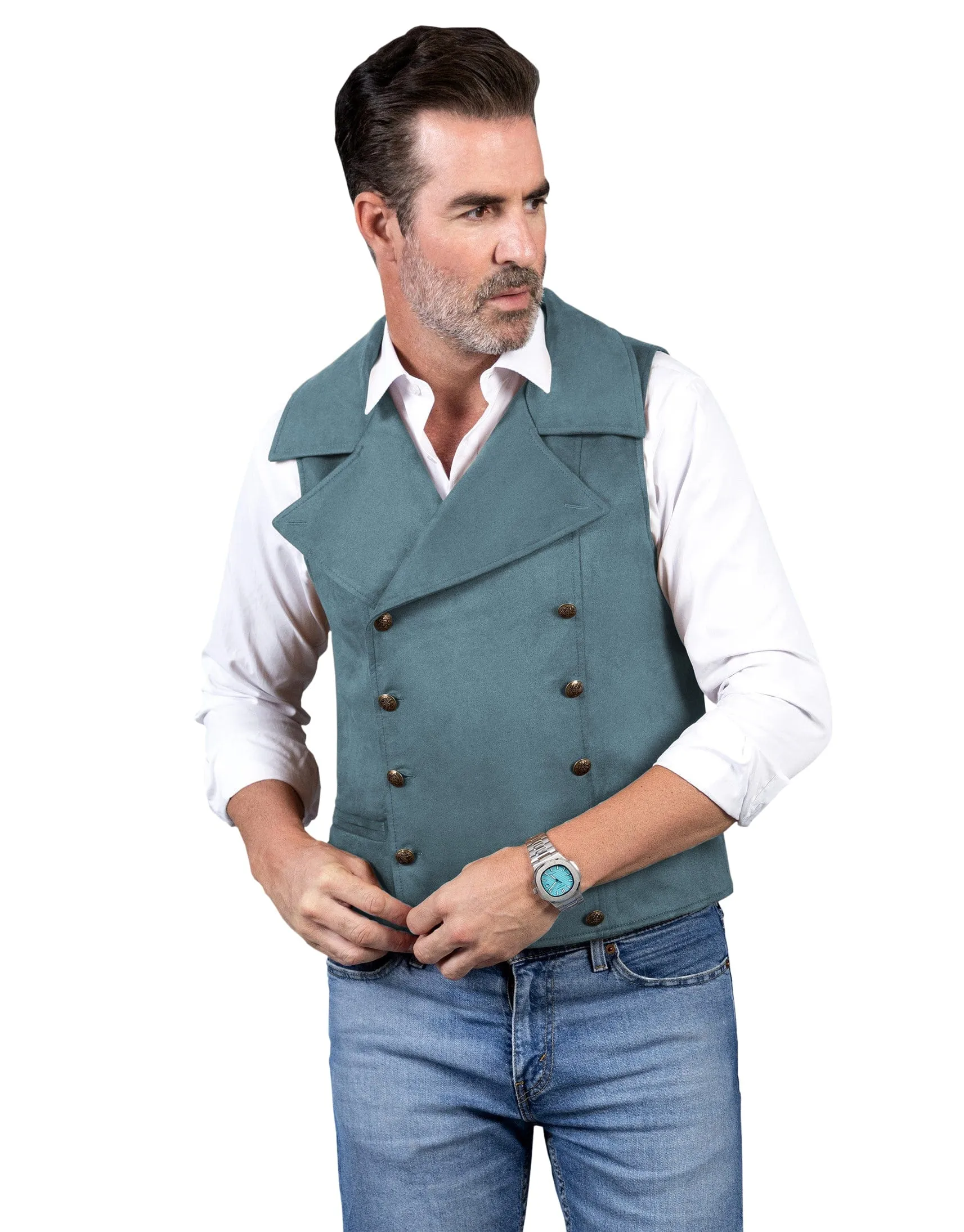 Men's Suede Cowboy Double Breasted Large Lapel Suede Classic Waistcoat