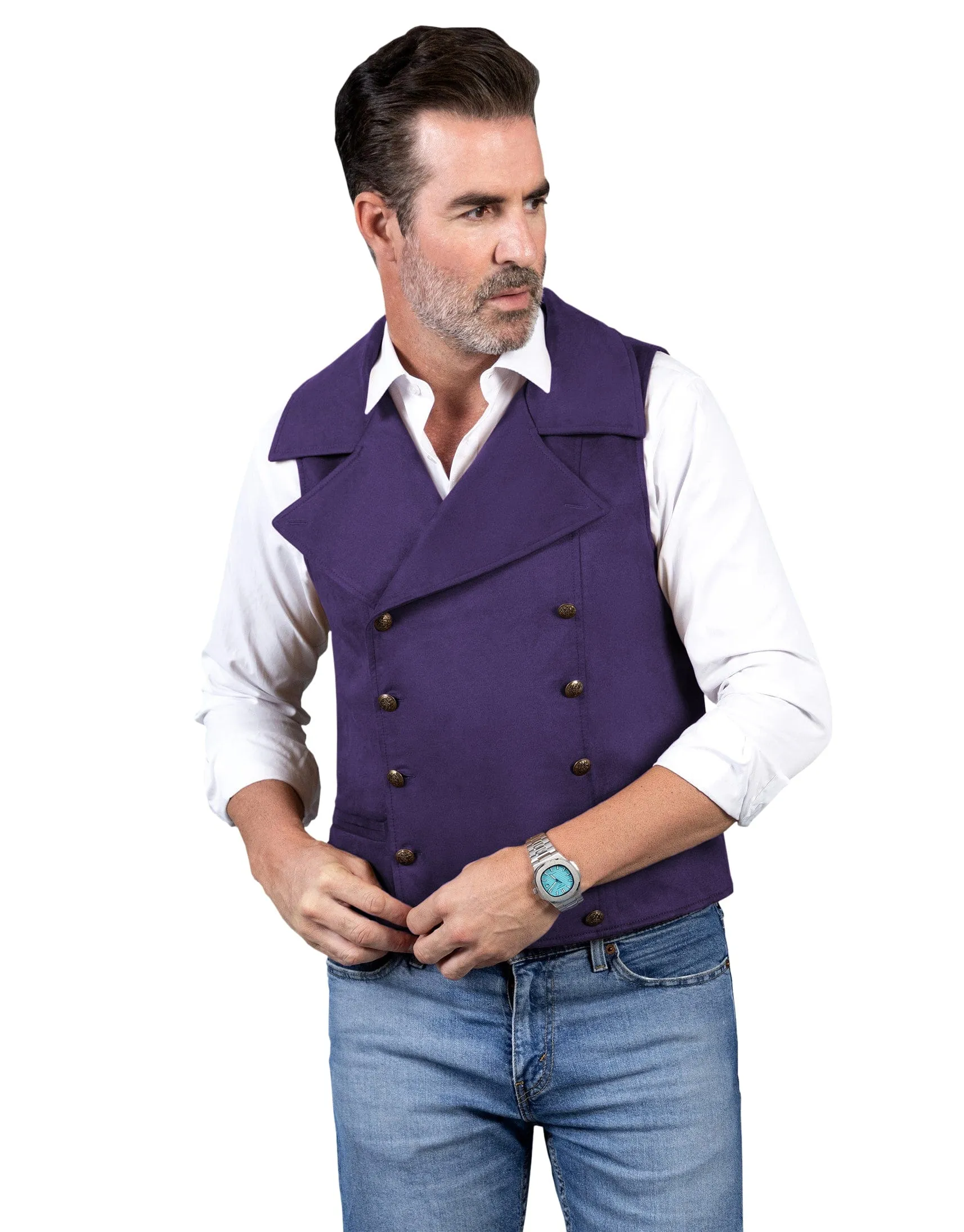 Men's Suede Cowboy Double Breasted Large Lapel Suede Classic Waistcoat