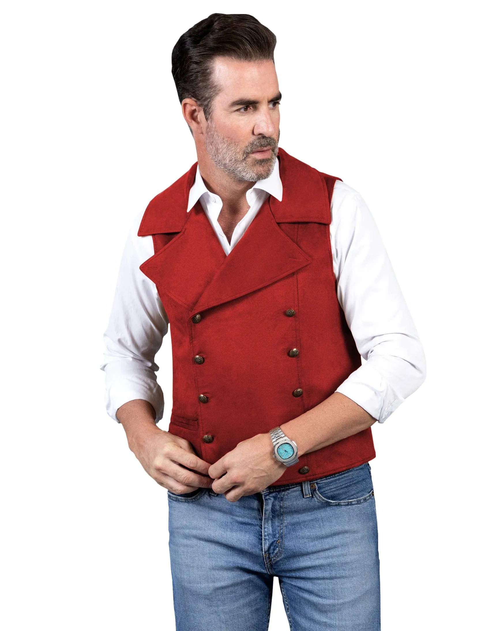 Men's Suede Cowboy Double Breasted Large Lapel Suede Classic Waistcoat