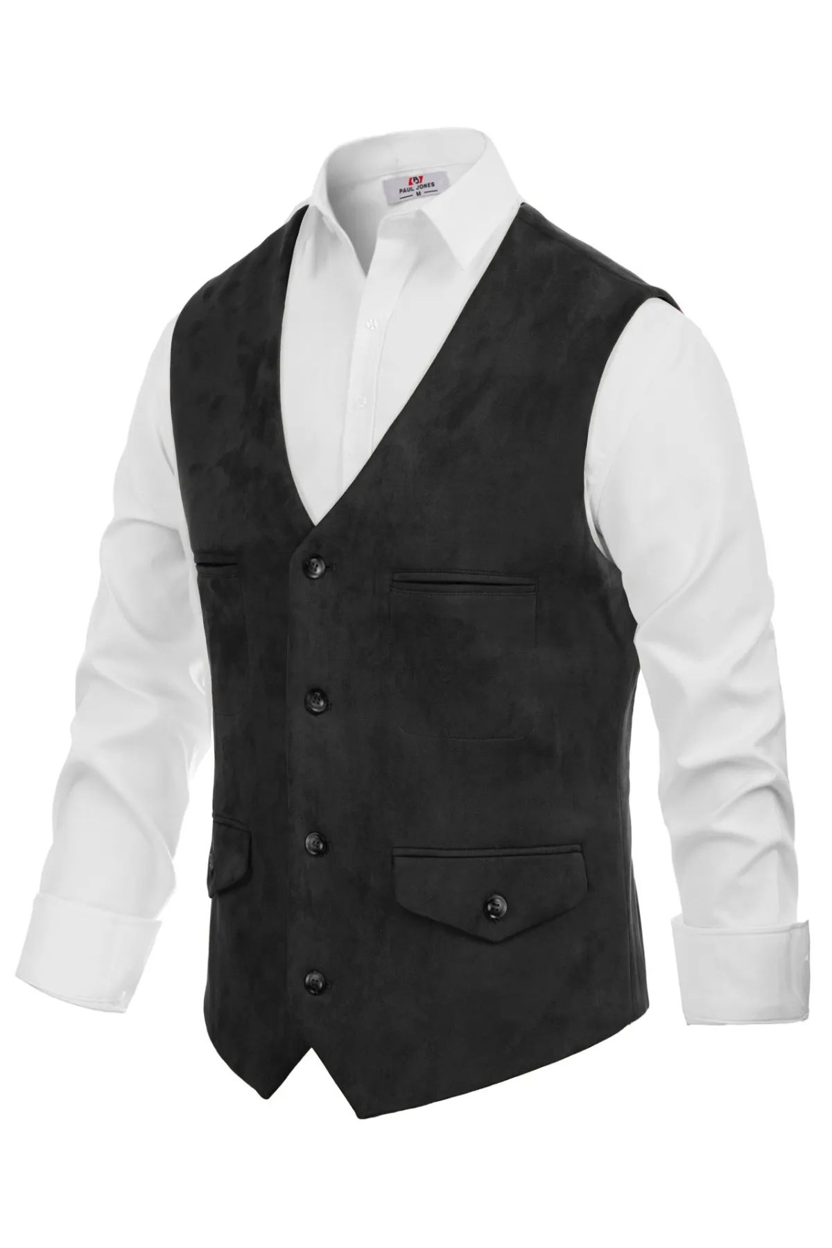 Men's Suede Leather Vest Casual V-Neck Single Breasted Slim Fit Western Cowboy Vest with Pockets