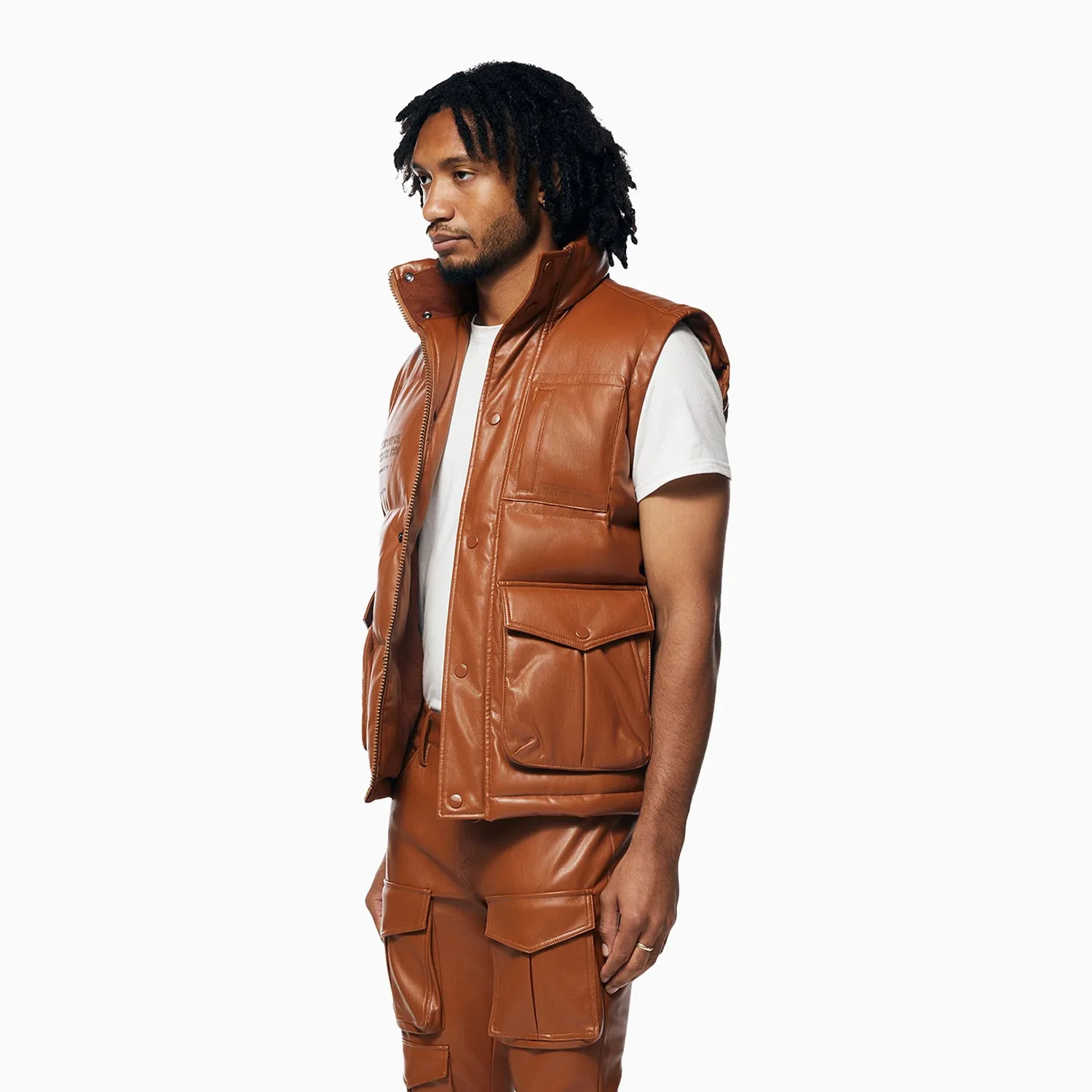 Men's Utility Vegan Leather Vest Jacket