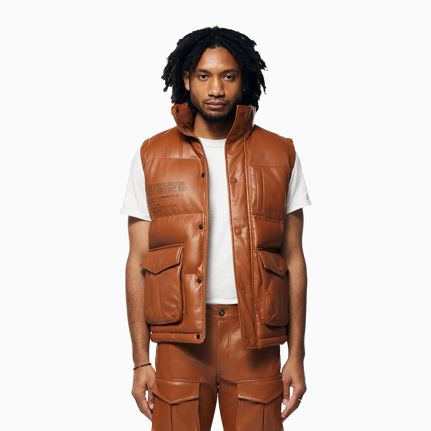 Men's Utility Vegan Leather Vest Jacket