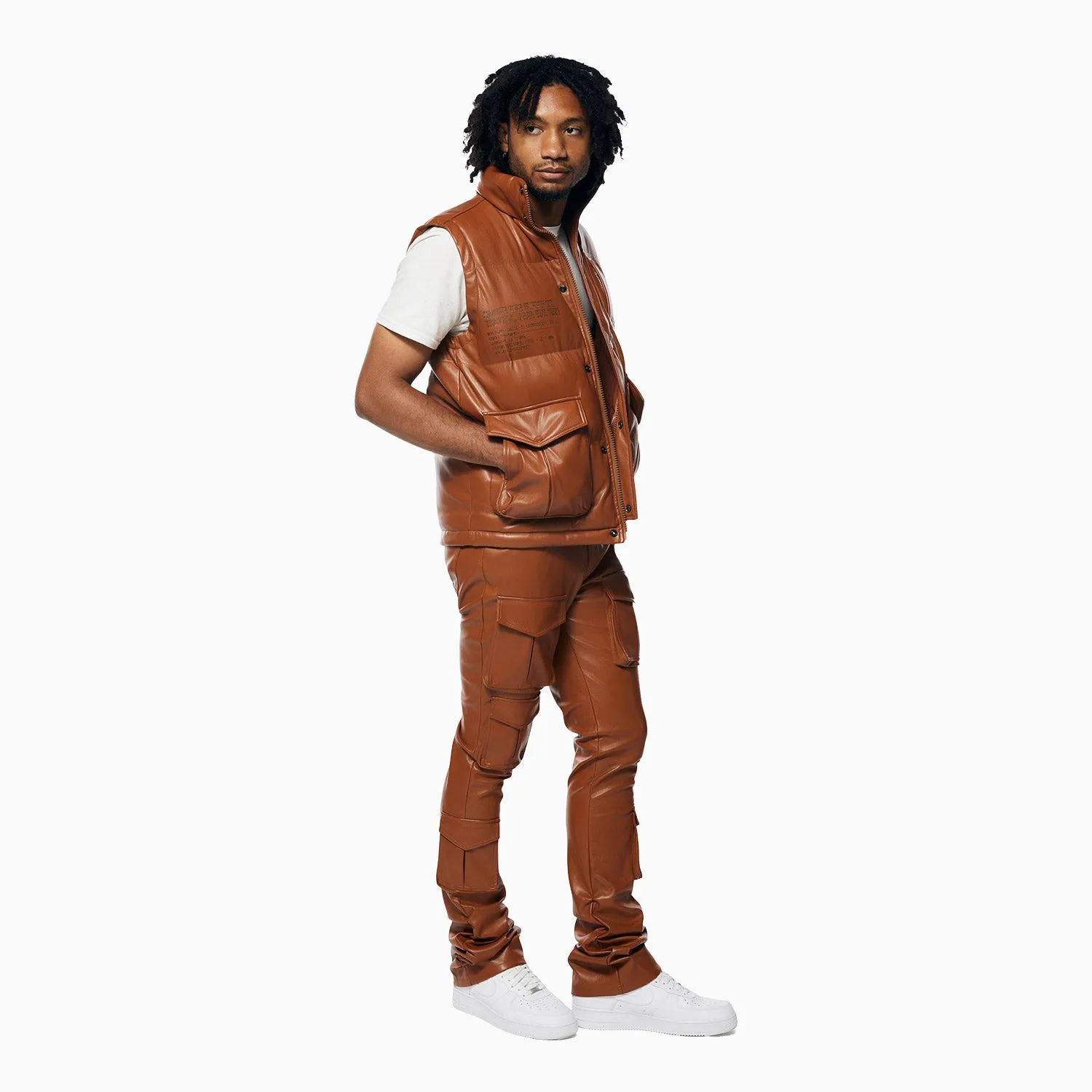 Men's Utility Vegan Leather Vest Jacket