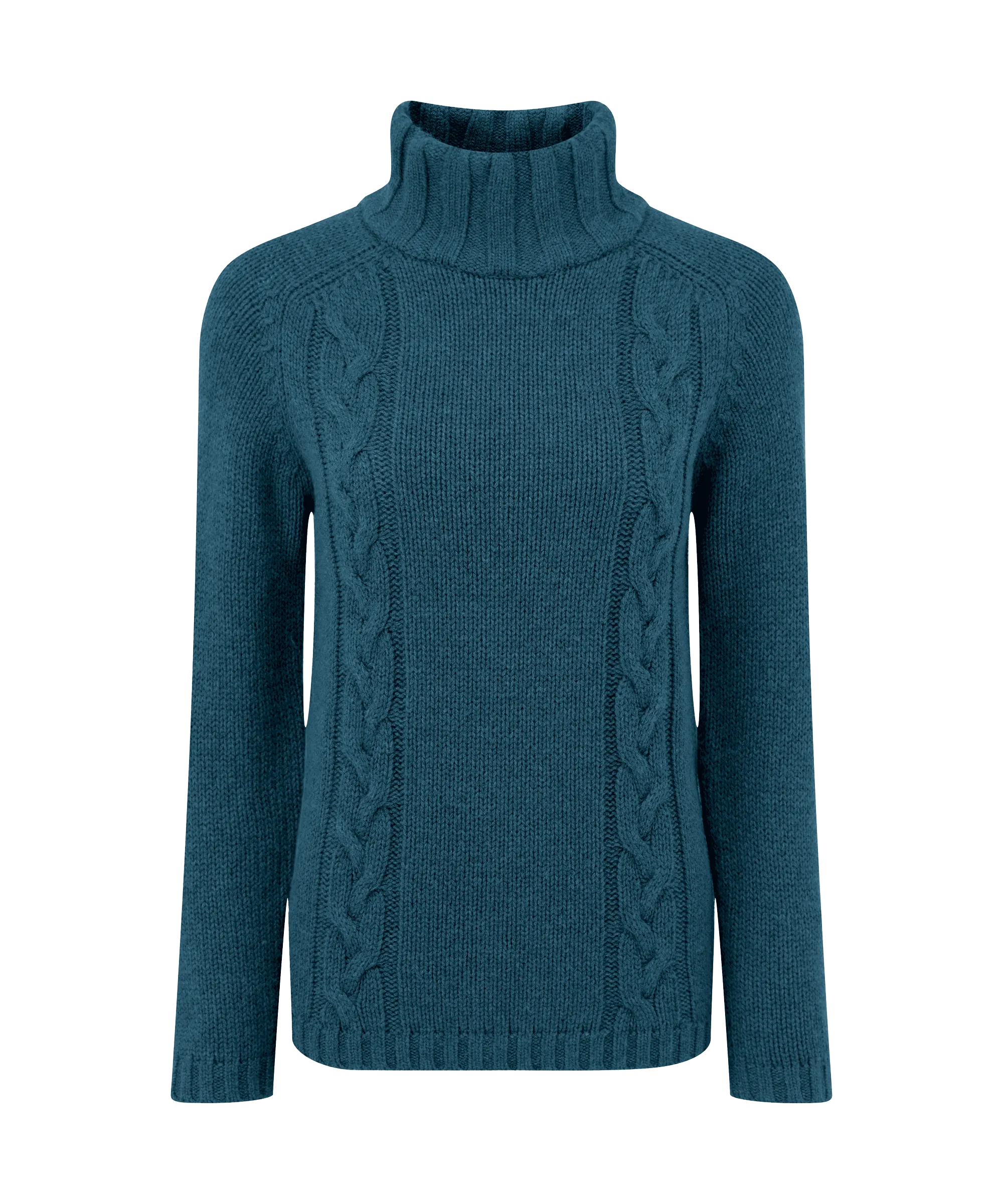 Merino Cable Roll Neck - Kingfisher