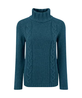 Merino Cable Roll Neck - Kingfisher