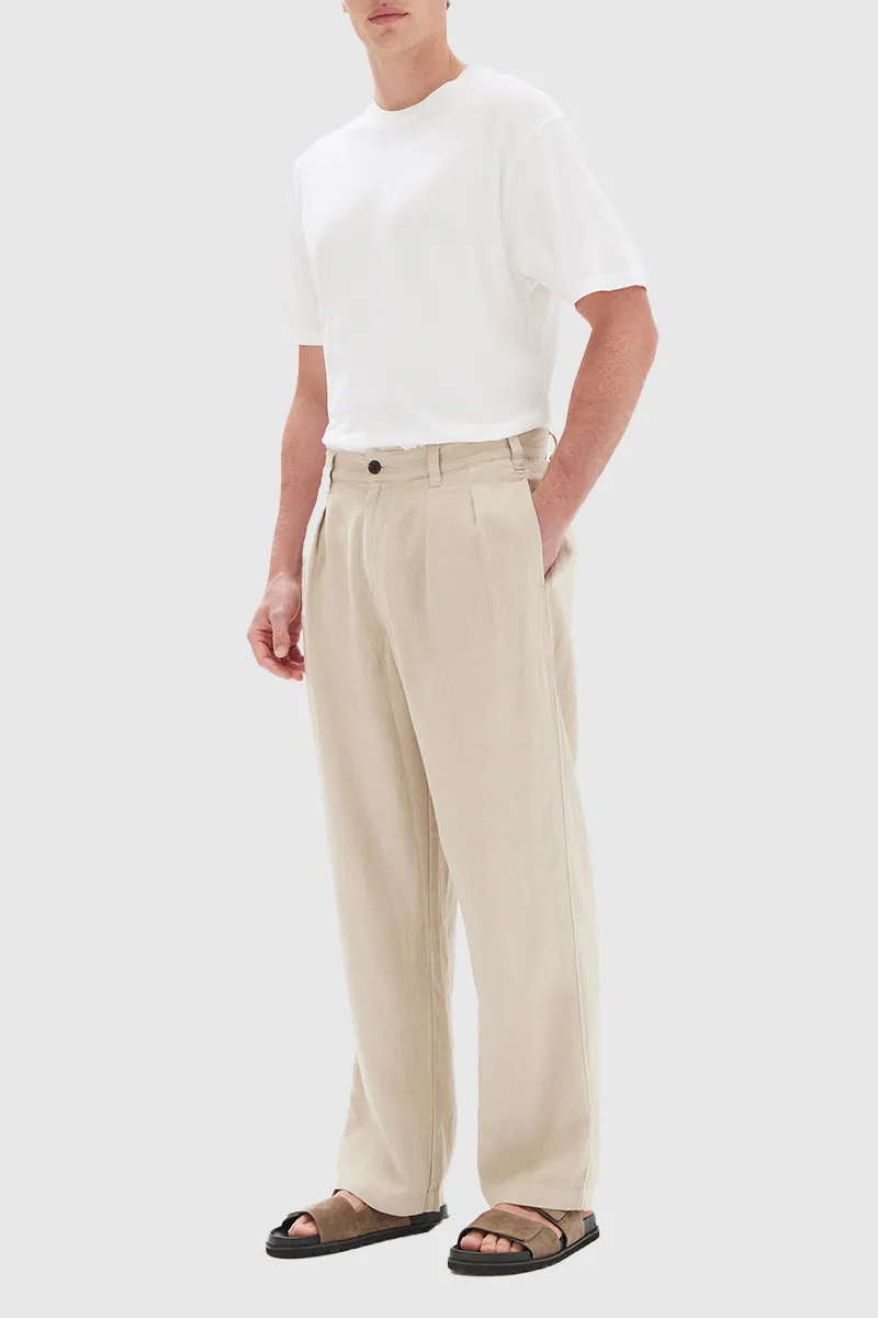 Miles Pleated Linen Chino - Clay