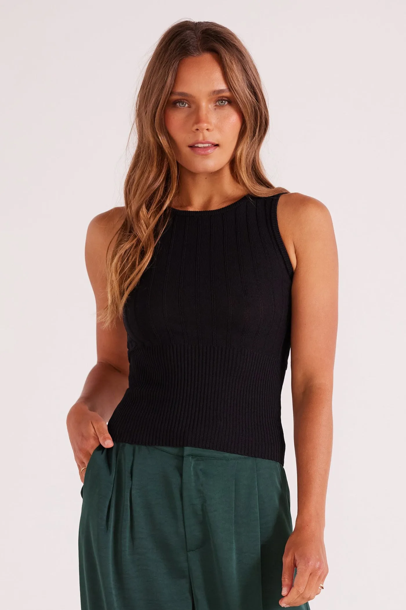 Mink Pink Evie Cutout Knit Tank Top in Black