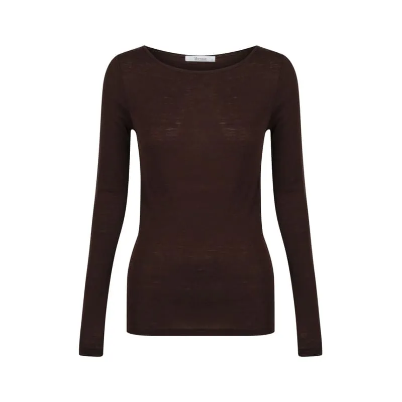 Morri Merino Rib Round Neck | Chocolate