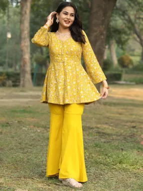 Mustard Embellished Georgette Tunic With Sharara