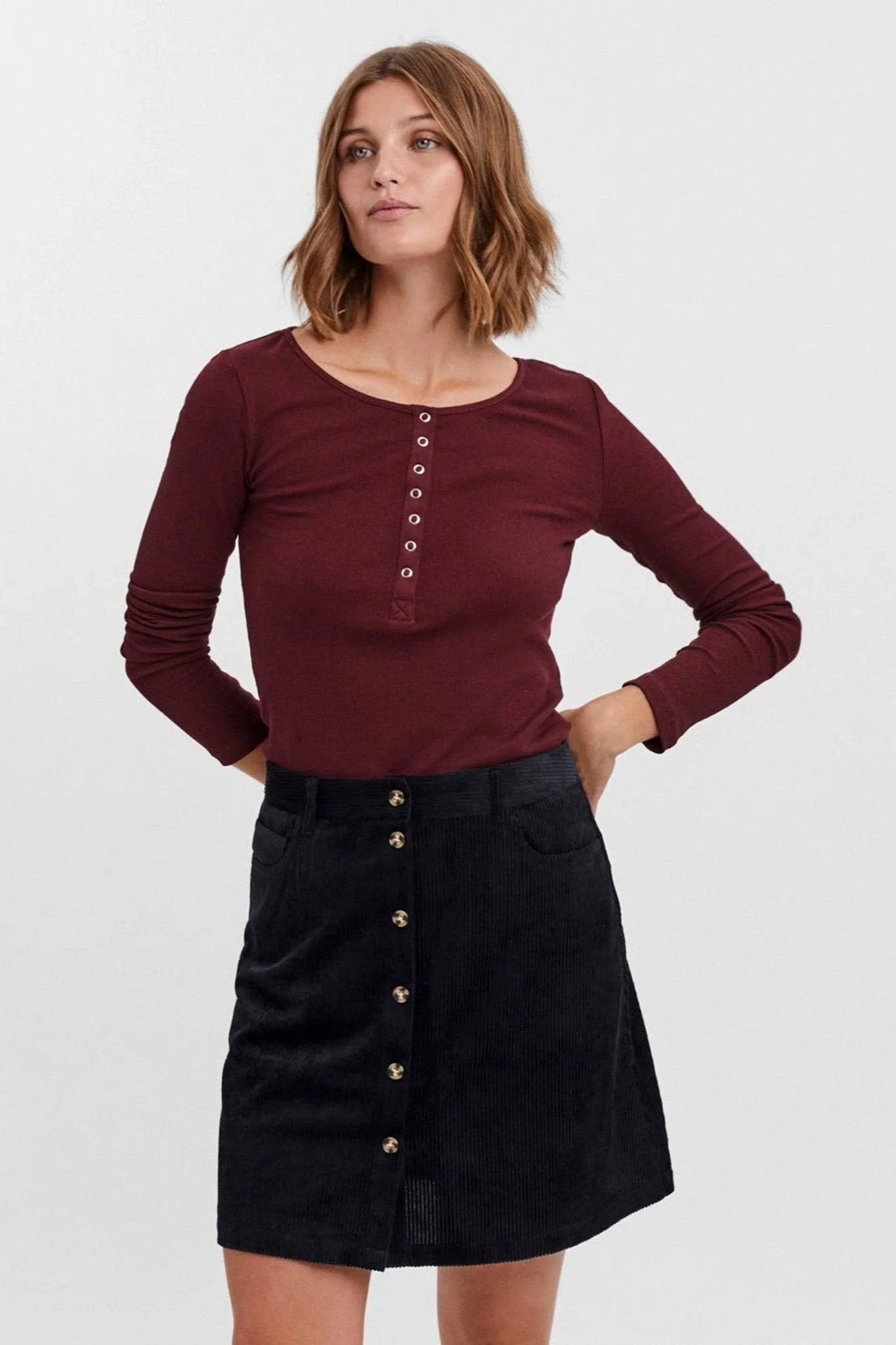 Natasha Placket Jumper - Burgundy