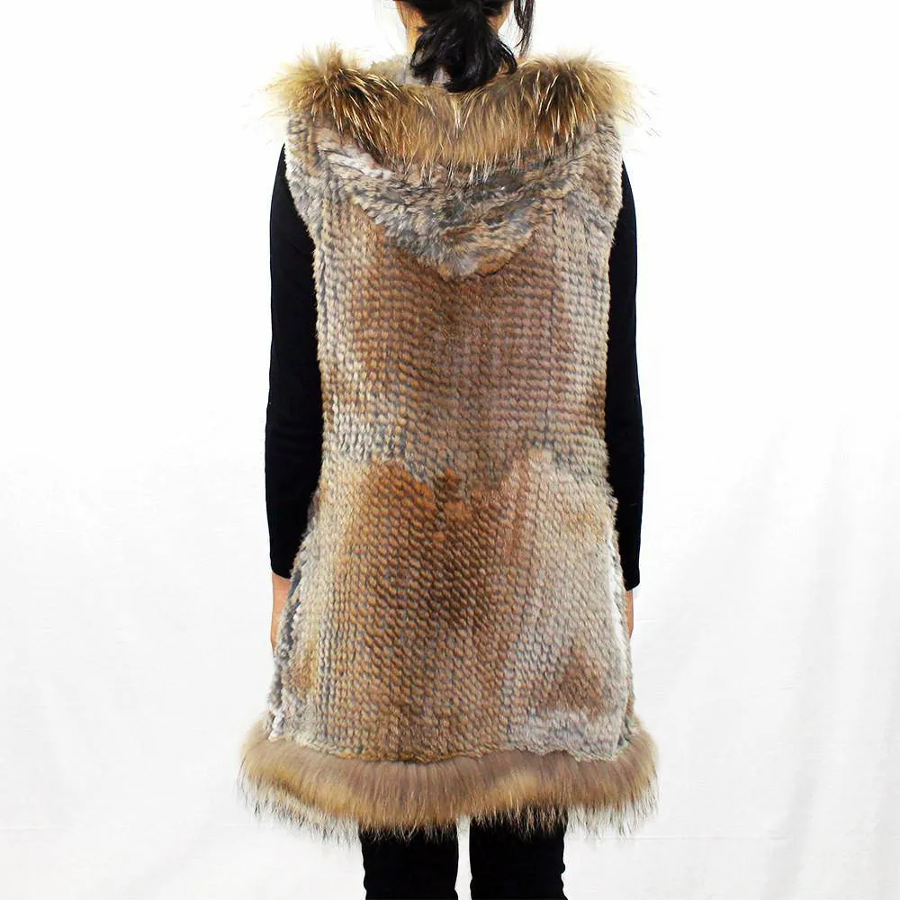 Natural Shirred Knitted Trimmed Fur Vest